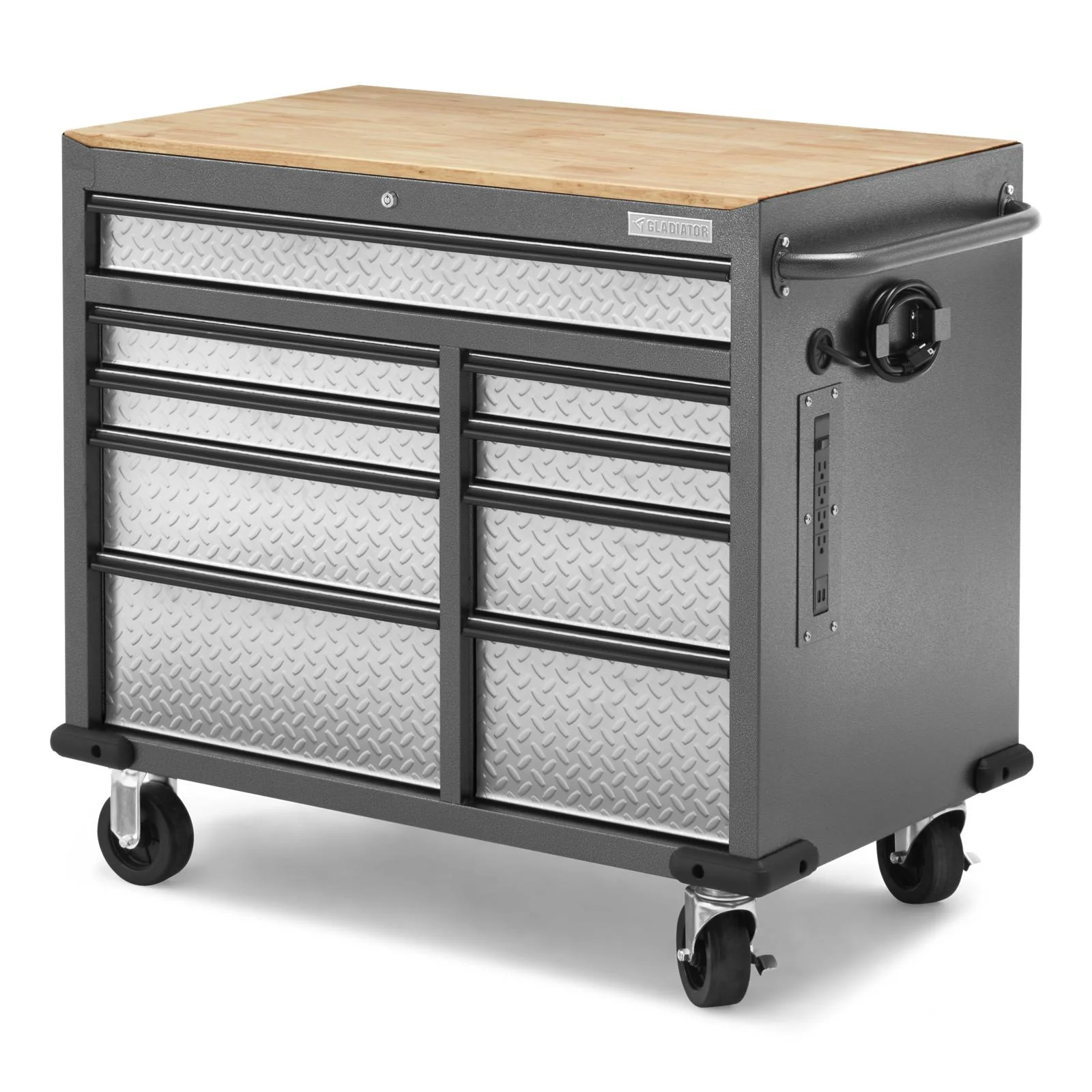 Premier 41 inch 9-drawer Mobile Tool Workbench with Solid Wood Top