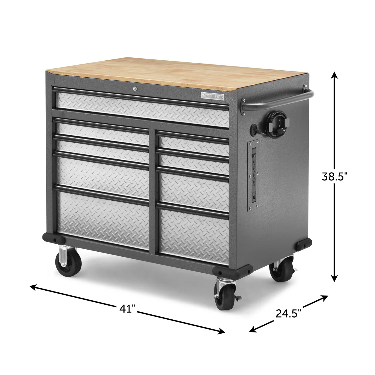 Premier 41 inch 9-drawer Mobile Tool Workbench with Solid Wood Top