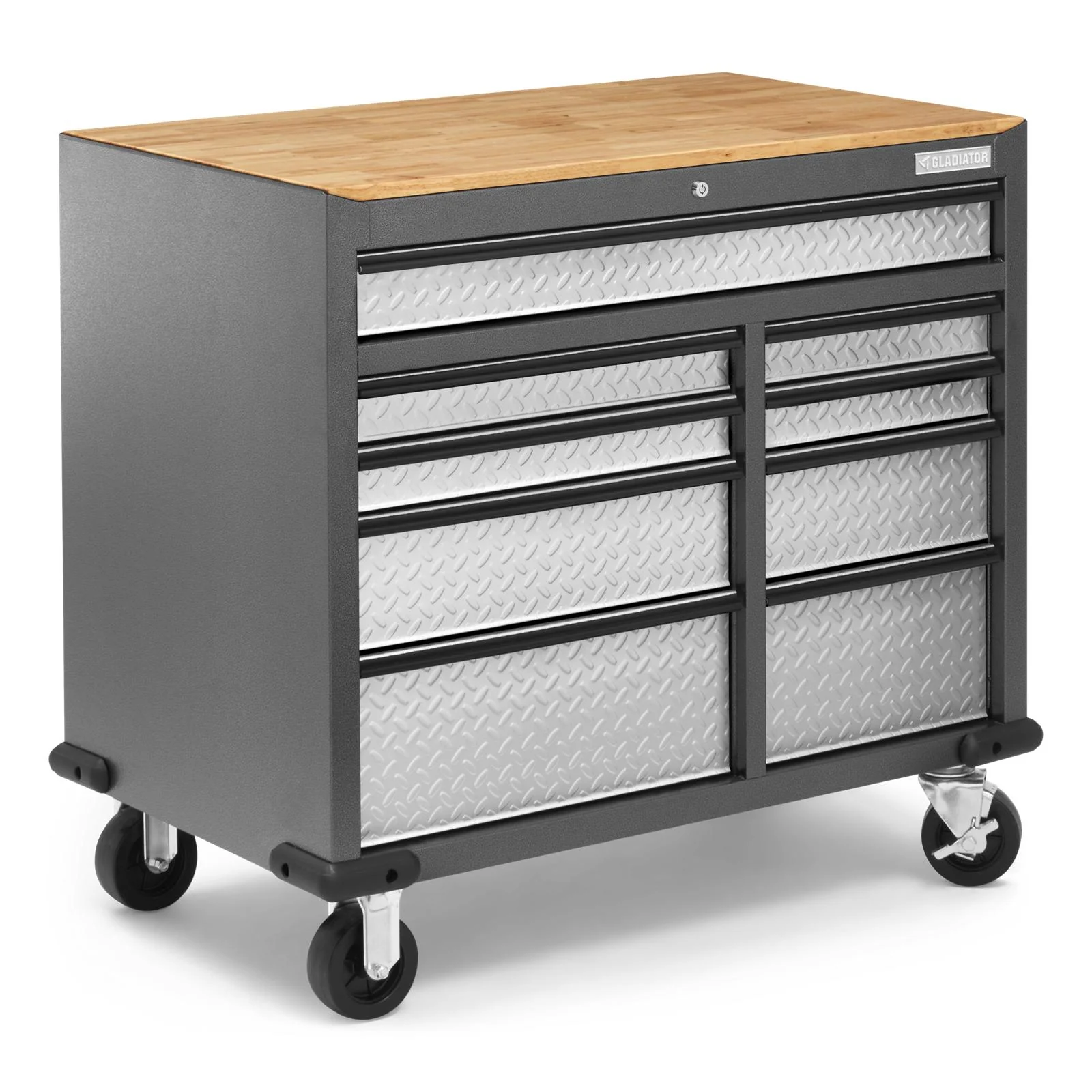 Premier 41 inch 9-drawer Mobile Tool Workbench with Solid Wood Top