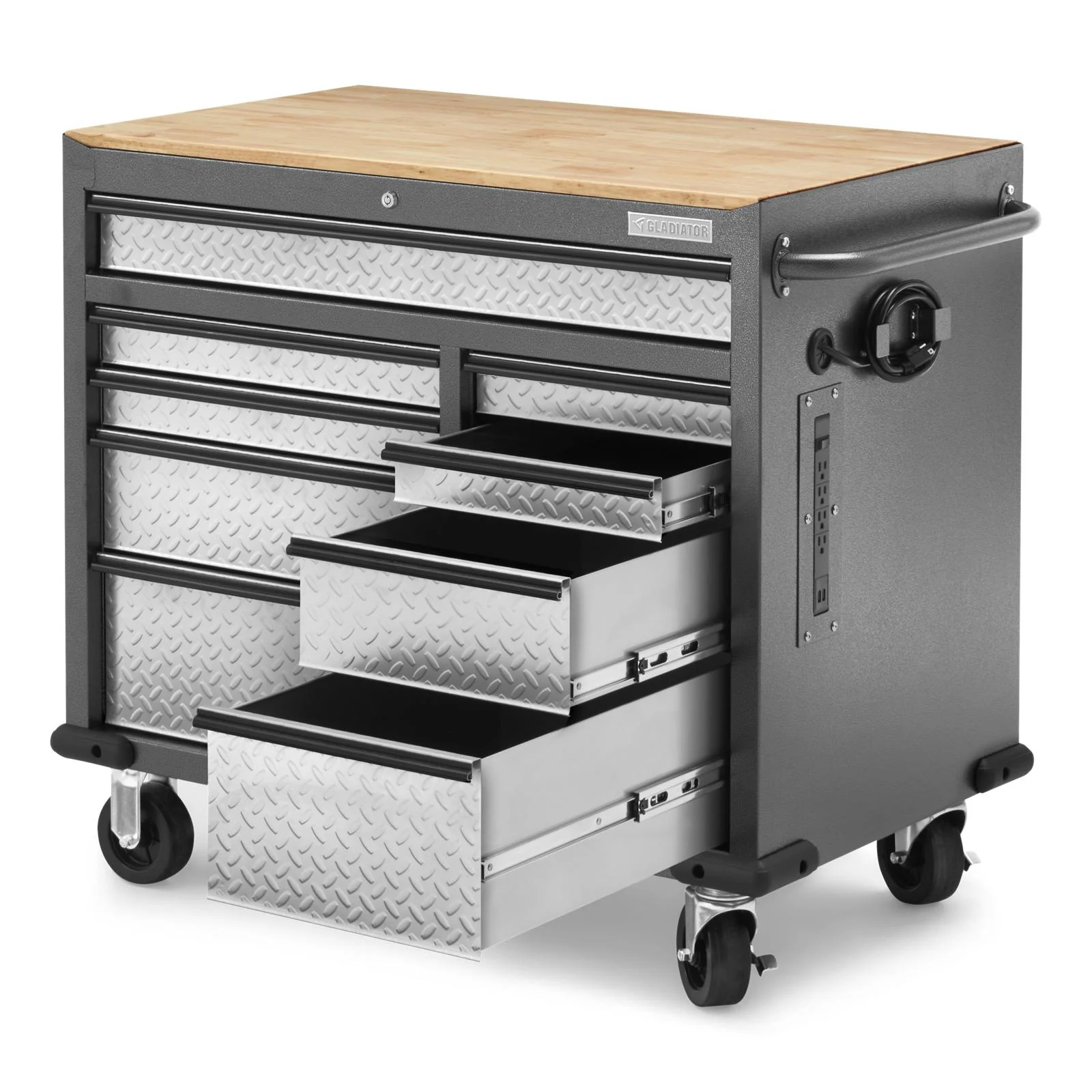 Premier 41 inch 9-drawer Mobile Tool Workbench with Solid Wood Top